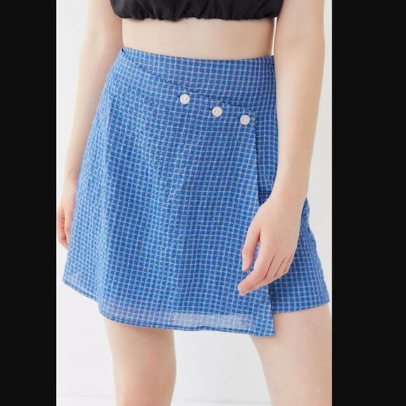 NWT The East Order Mahlia Plaid Wrap Mini Skirt in Cobalt | size S *SKIRT ONLY* - Picture 3 of 15